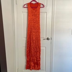 Warehouse long dress faux silk crushed orange w/ cross knot back